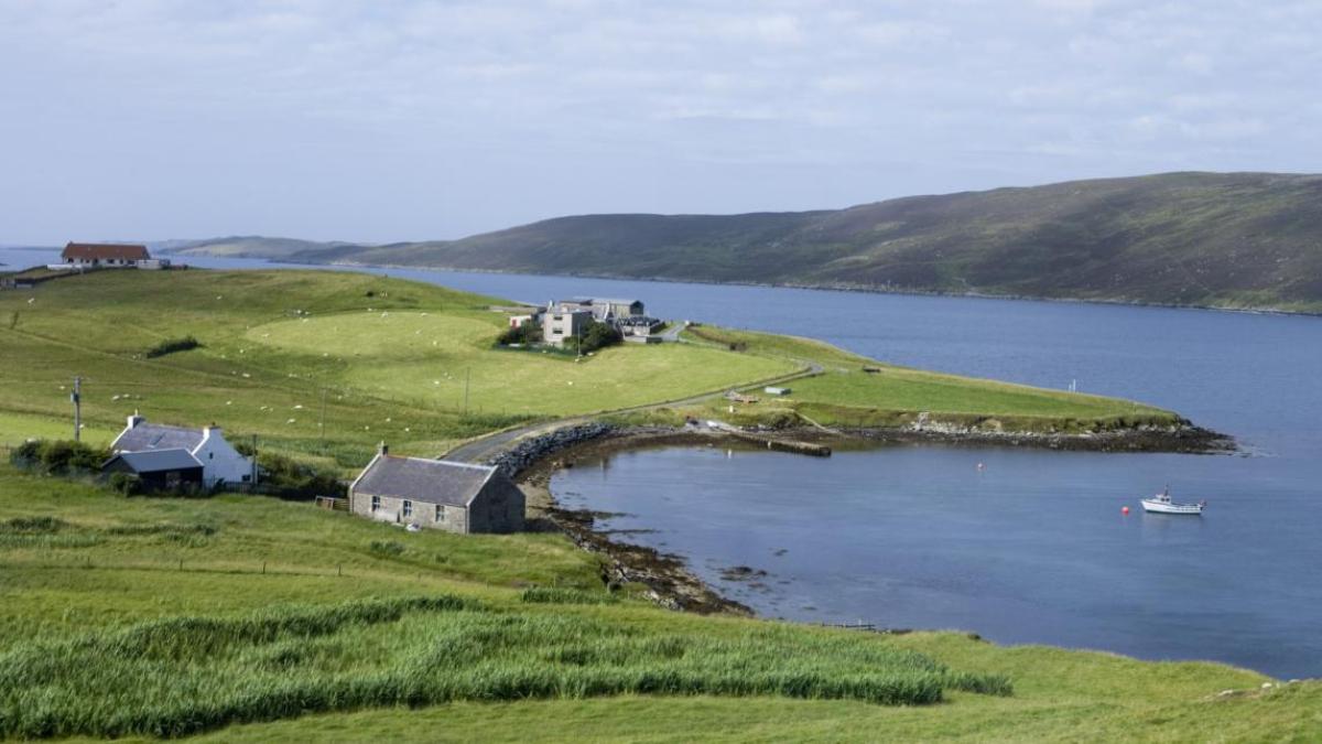 Remote houses on the Shetland coast