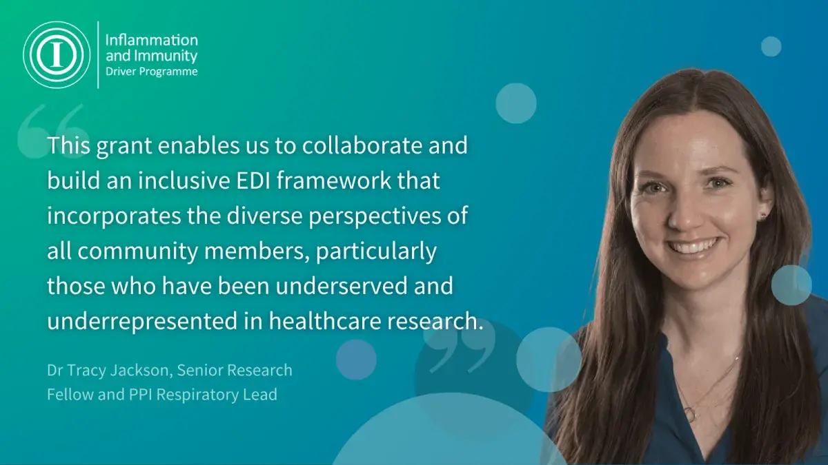 Blue green background, photograph of Tracy Jackson