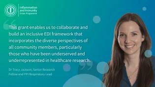 Blue green background, photograph of Tracy Jackson