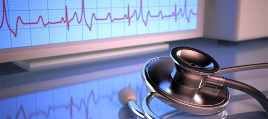 ECG trace and stethscope