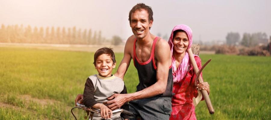 Asian family in farmland