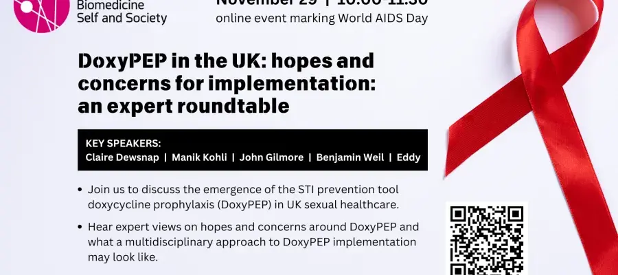 Image of a red ribbon and text that describes the event details.