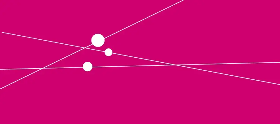 3 white lines cross a pink background at different angles, each with one white circle on it.