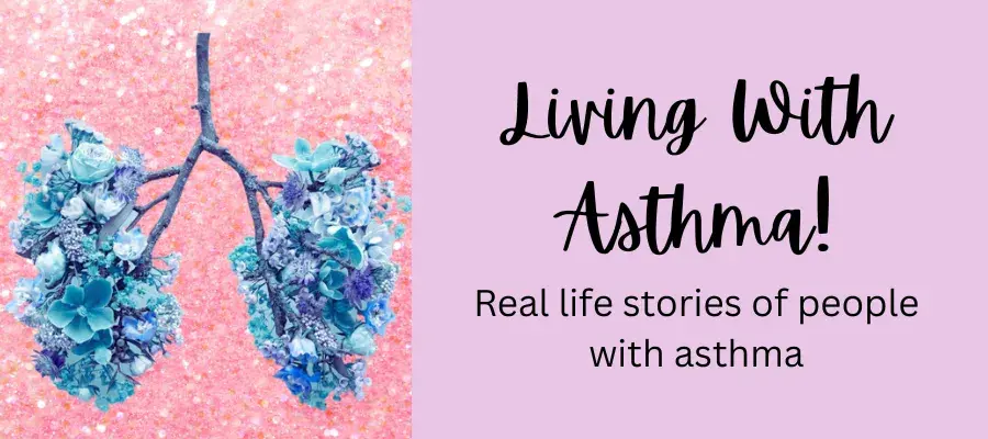 A lung made up of leaves. Text reads: Living With Asthma! Real life stories of people with asthma