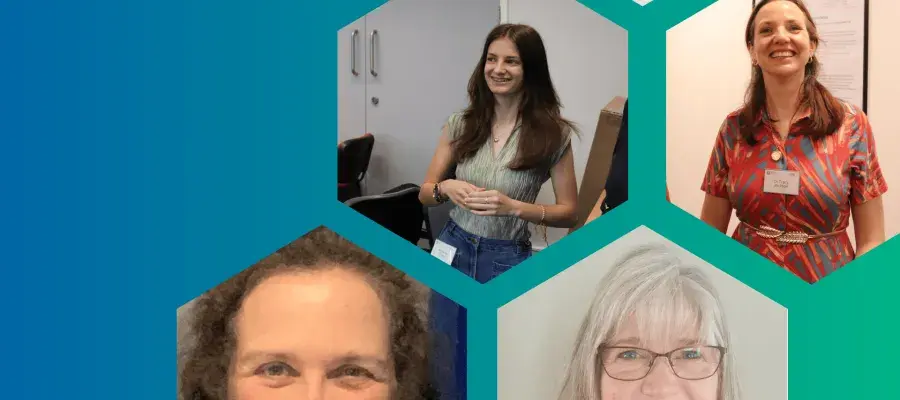 Collage of PPI members against blue/green background