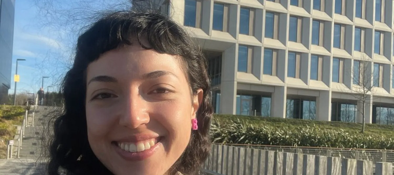 Deniz Hepdogan outside the Usher Building at Edinburgh BioQuarter