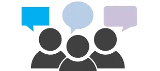 cartoon of people with speech bubbles above their heads
