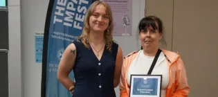 Rachel Thomsen and Joanne receive the Research Engagement Newcomer Prize