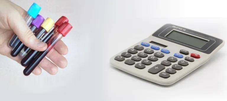 Decorative image of blood samples and calculator