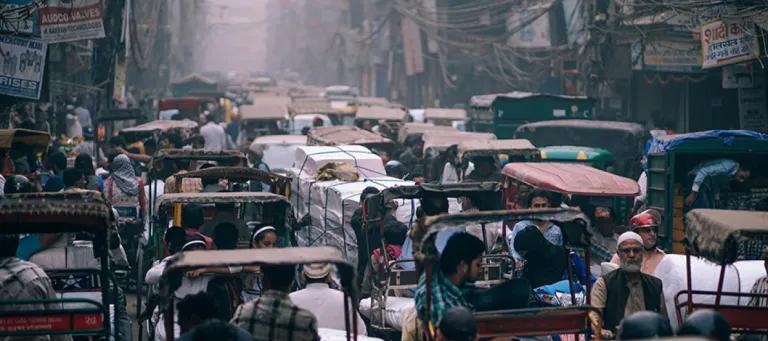 Asian street traffic and pollution