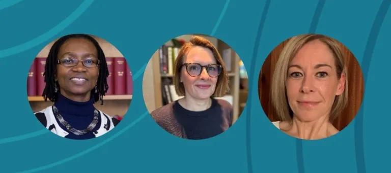 3 profile icons that show 3 women in front of a blue background.