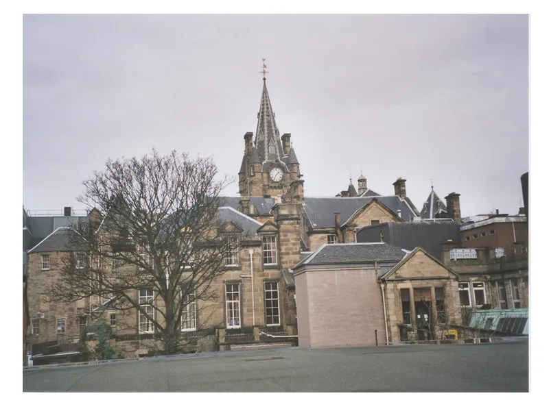 ERI clock tower and buildings, colour