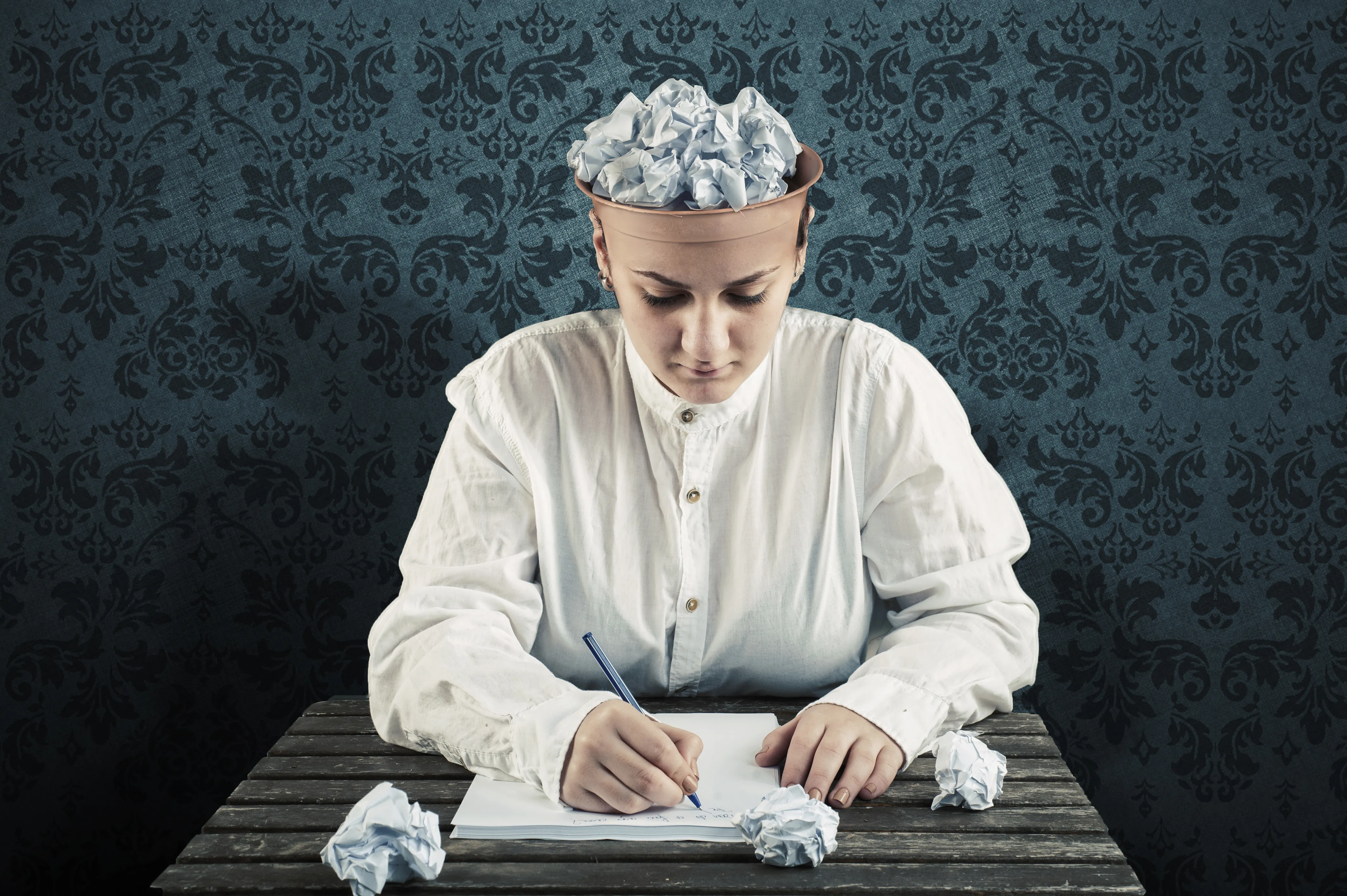 graphic depicting someone trying to write a story