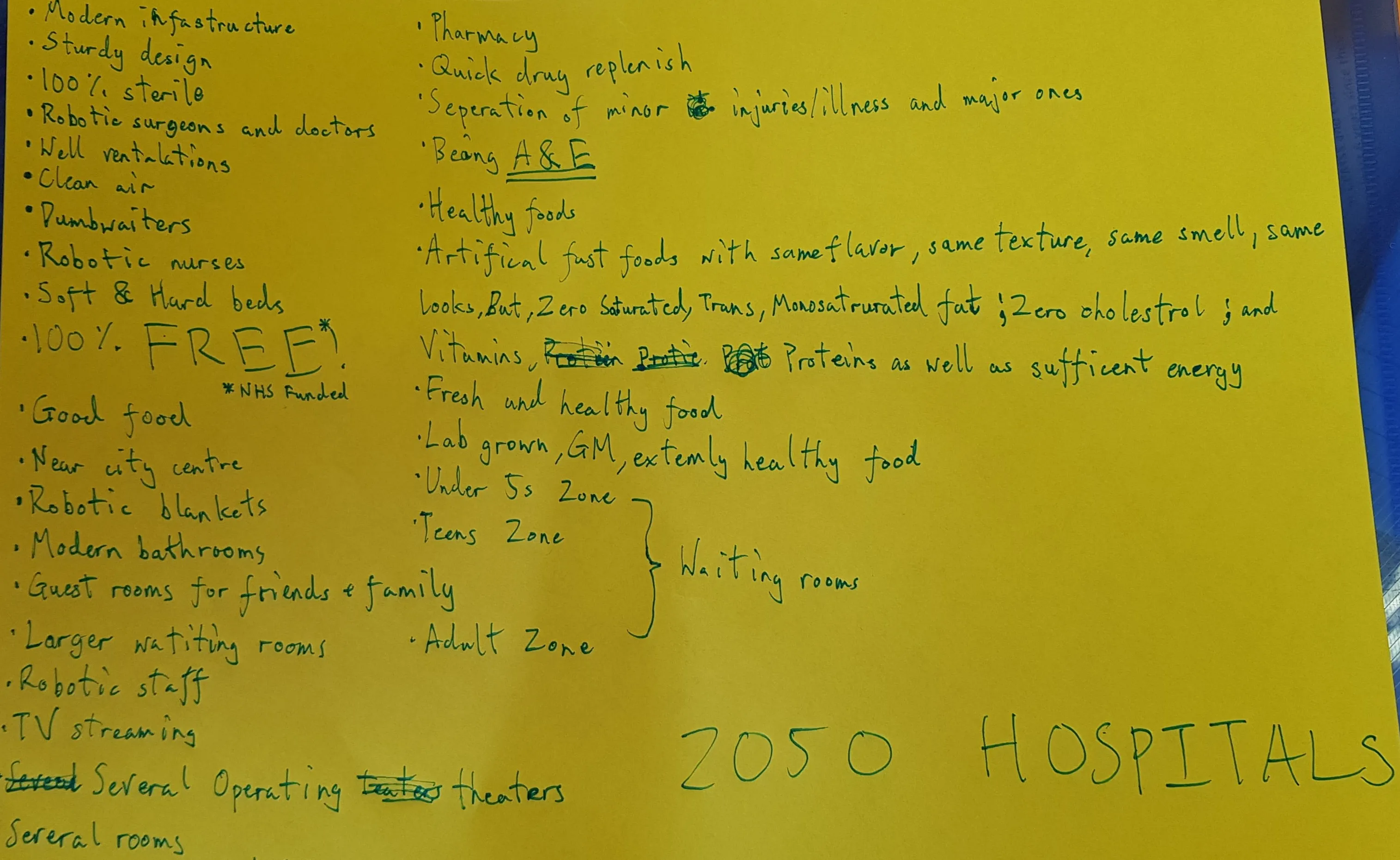 visitor written what they would like a hospital to be like in 2050 