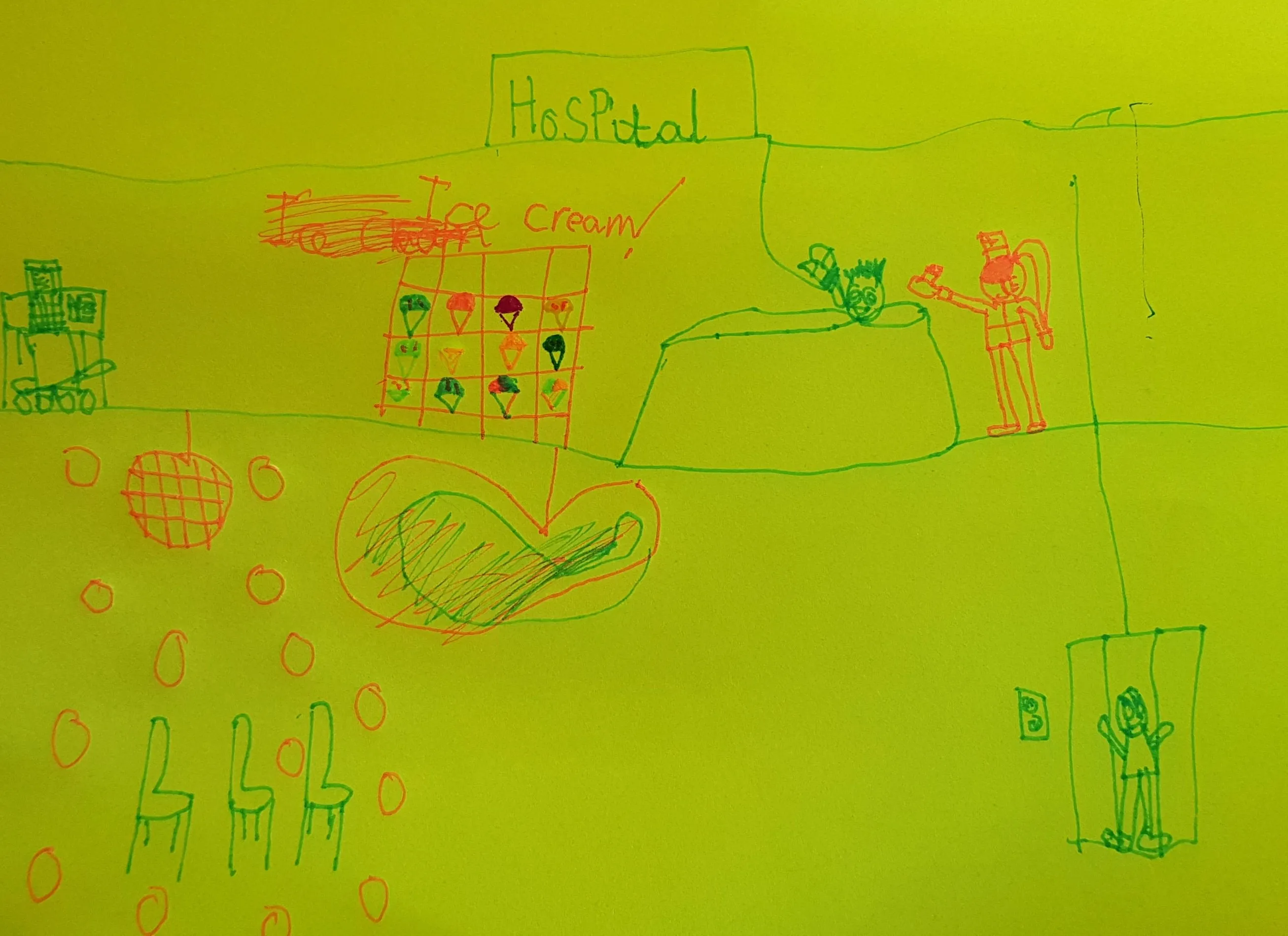 child drawing an ice cream hospital