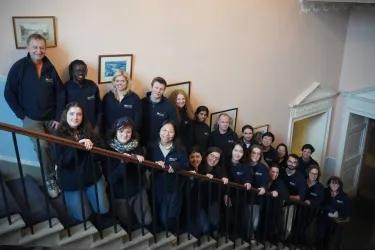 The entire ACRC Academy party on the Burn staircase