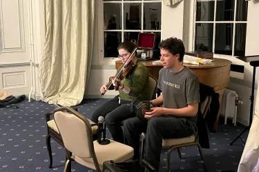 Academy students Anna Bryan and Cameron WiIson playing ceilidh music.