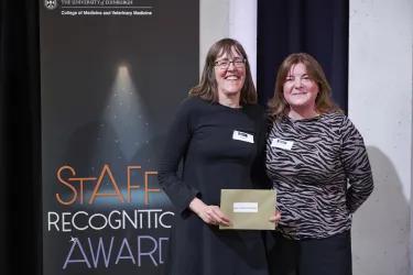 Sarah Wild awarded by previous winner, Lorraine Jackson