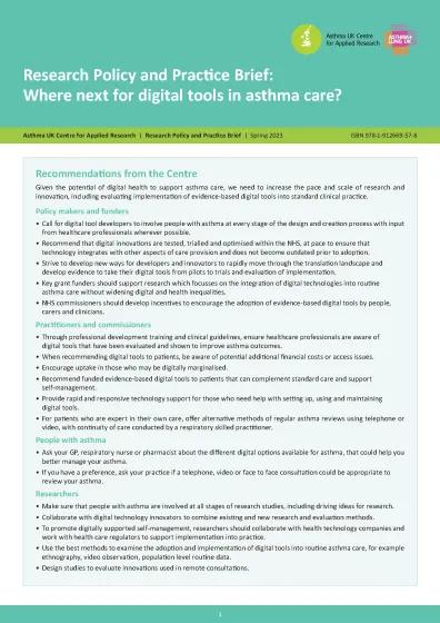 Cover of Asthma UK centre for Applied Research Research Policy and Practice Brief