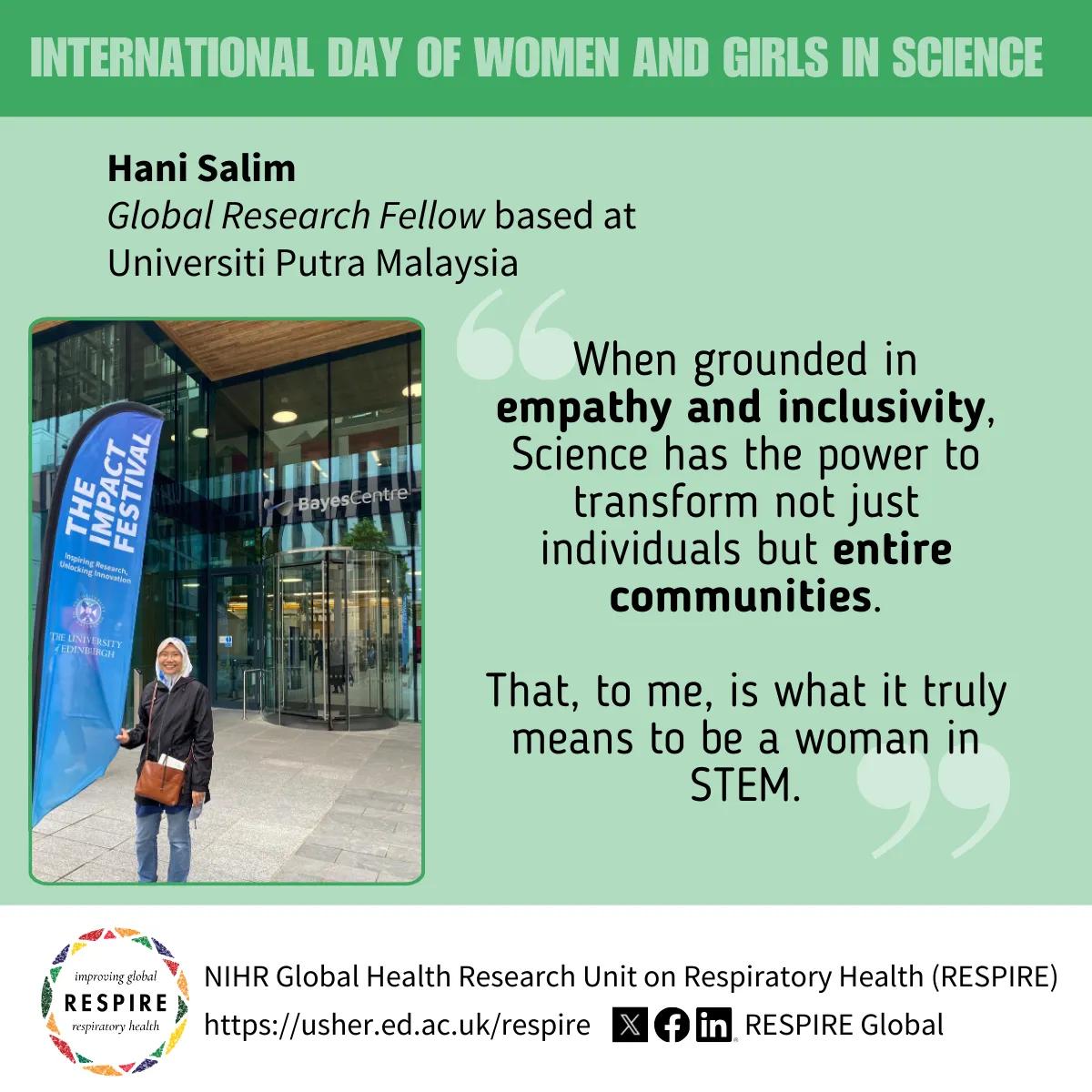 Graphic showing Hani Salim and her quote