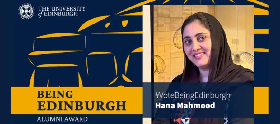 University of Edinburgh branded graphic with Hana smiling