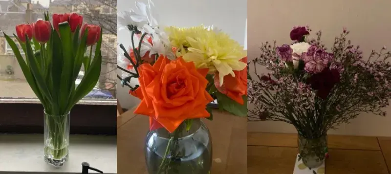 Photographs of three floral bouquets