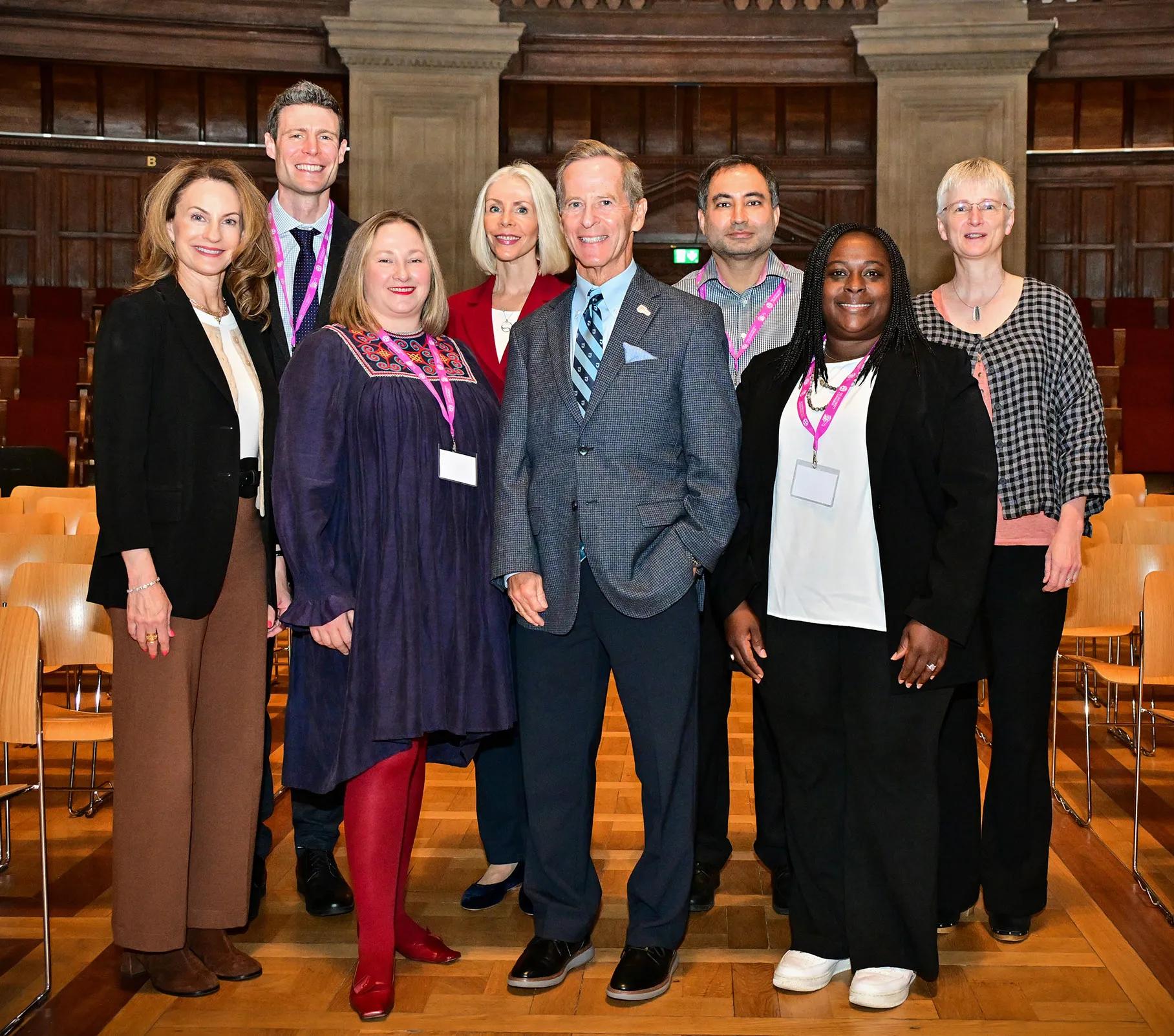Photograph of speakers and chairs at the Usher Institute Annual Lecture & Showcase 2025 (from left to right: Julie Jacko, Luke Daines, Nicola Boydell, Linda Bauld, David Nash, Ahmar Shah, Gwenetta Curry, Cathie Sudlow