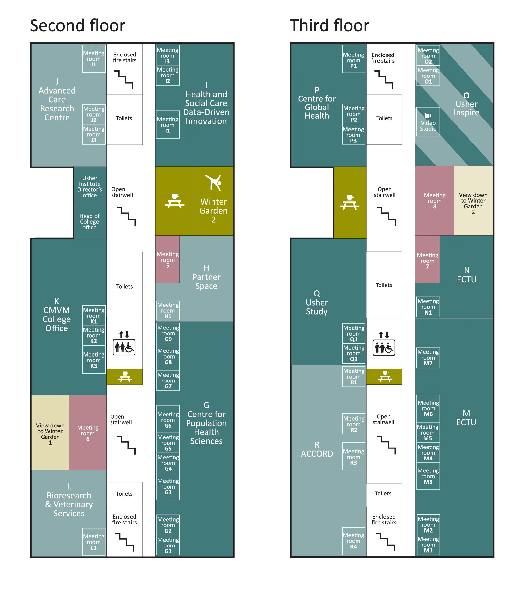 Graphic displaying second and third floor plans for the Usher Building 