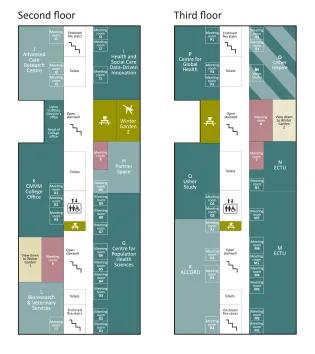 Graphic displaying second and third floor plans for the Usher Building 