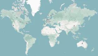 Map showing locations where Precision Medicine alumni have worked