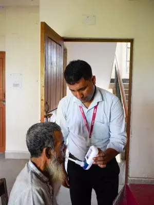 Researcher performs a cotinine dipstick test