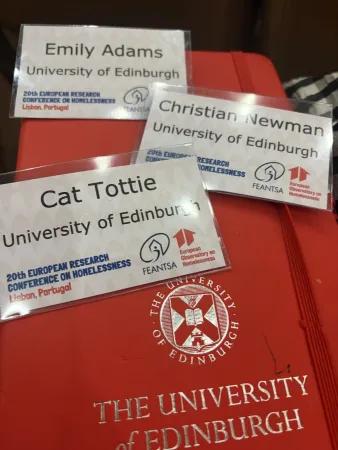 Name badges of the three academy attendees