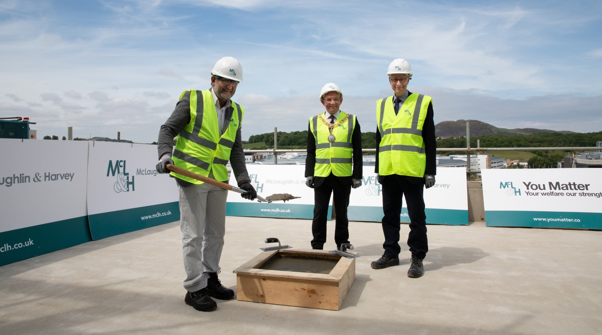 Aziz Sheikh performs topping out ceremony alongside Lord Provost of Edinburgh and Jonathan Seckl