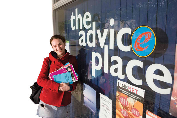 Student standing outside the Advice Place