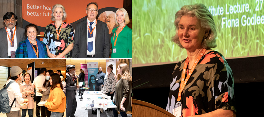 Collage showing images of people mixing from the usher annual lecture