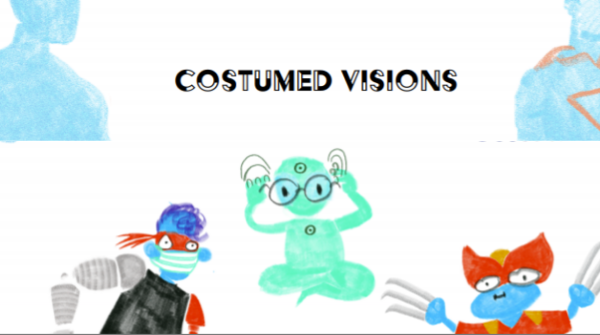 design showing a few bodies in super hero costumes 