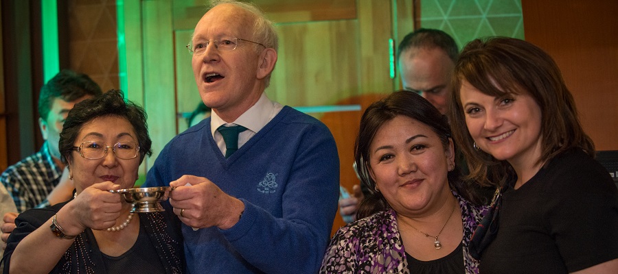 Professor Scott Murray presenting a quaich to his Mongolian colleagues