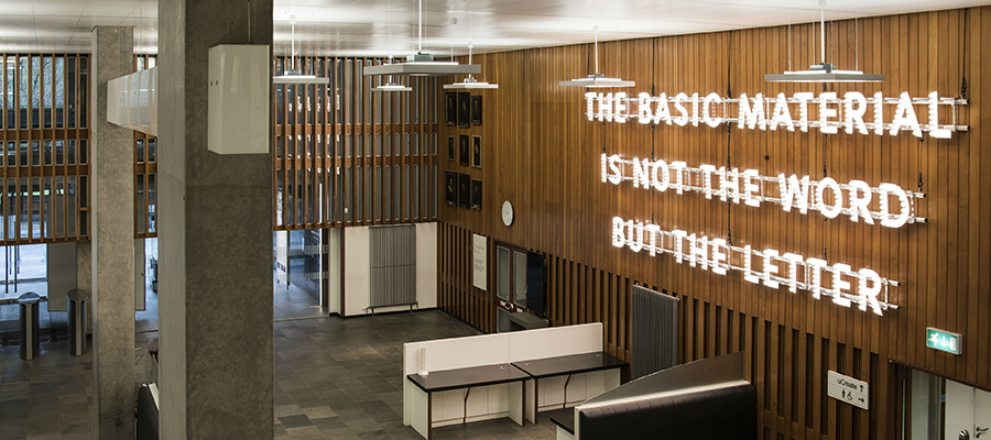 Artwork lights up library with letters