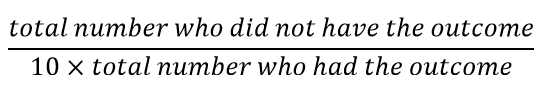 Equation for 'weight for those without outcome' in Winter Respiratory Pressures SAP. Total number who did not have the outcomes / 10×total number who had the outcome