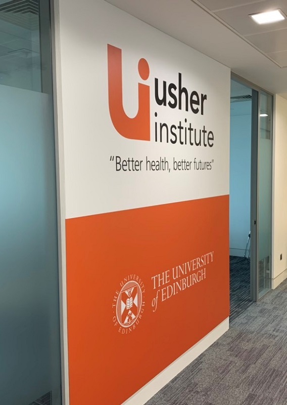 Usher Institute new logo signage at NINE Edinburgh BioQuarter